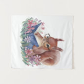 リス読ルの本が花で囲まれている タペストリー (正面(横))