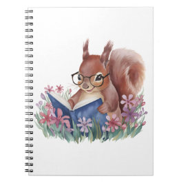 リス読ルの本が花で囲まれている ノートブック