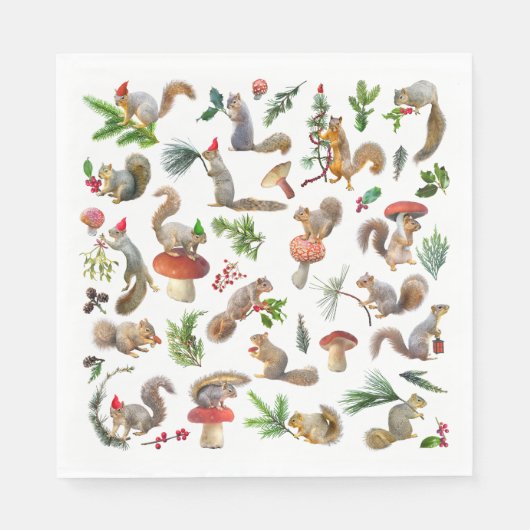 リス赤と緑のナプキン スタンダードランチョンナプキン (正面)