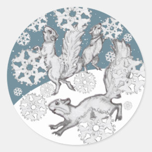 リス雪片おもしろいブルー冬雪クリスマス ラウンドシール