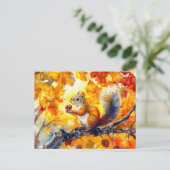 リス食べルのカラフルの秋の木のナットだった ポストカード (スタンド正面)