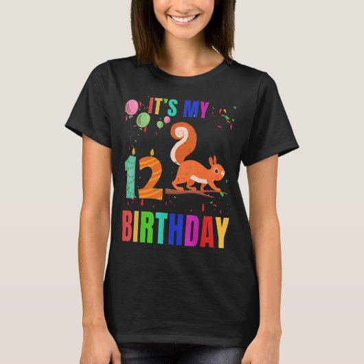 リス12誕生日リス動物グラフ Tシャツ (正面)