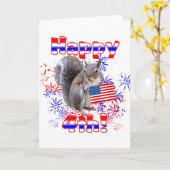 リス7月4日 カード (黄色い花)