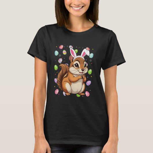 リス うさぎ耳 イースターエッグハント リス Tシャツ (正面)