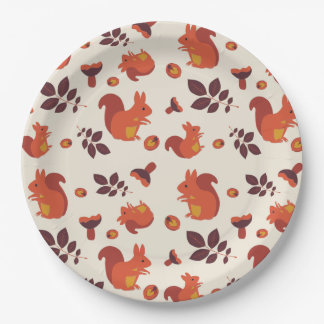 リス、きのこ、葉、クルミ ペーパープレート