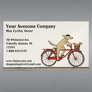 リス のかわいい動物が付いている自転車に乗っている犬 マグネット名刺