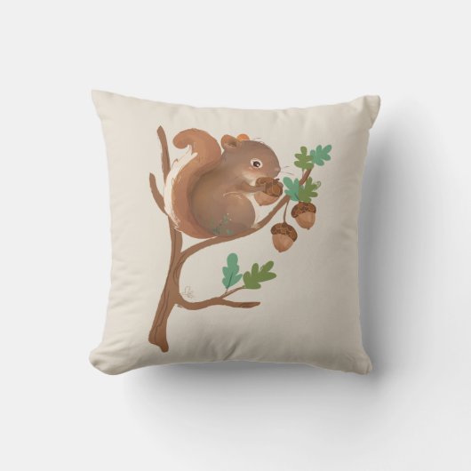 リス・ウッドランドフォレストアニマルイラストレーション クッション (正面)