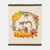 リス・カボチャ素朴リース フリースブランケット (正面)