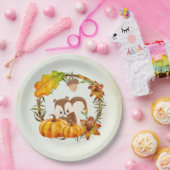 リス・カボチャ素朴リース ペーパープレート (パーティー)