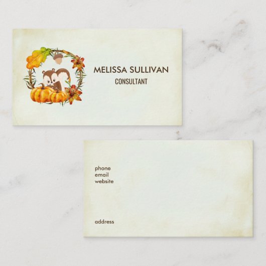 リス・カボチャ素朴リース 名刺 (正面/裏面)