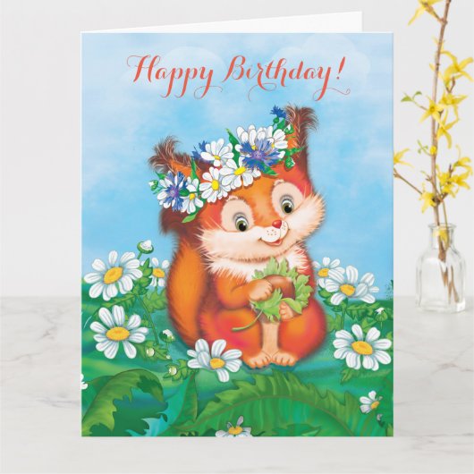 リス カード (黄色い花)