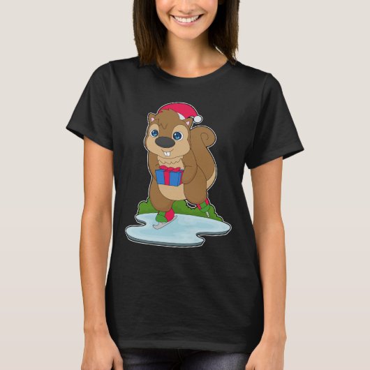 リス クリスマス アイススケート Tシャツ (正面)