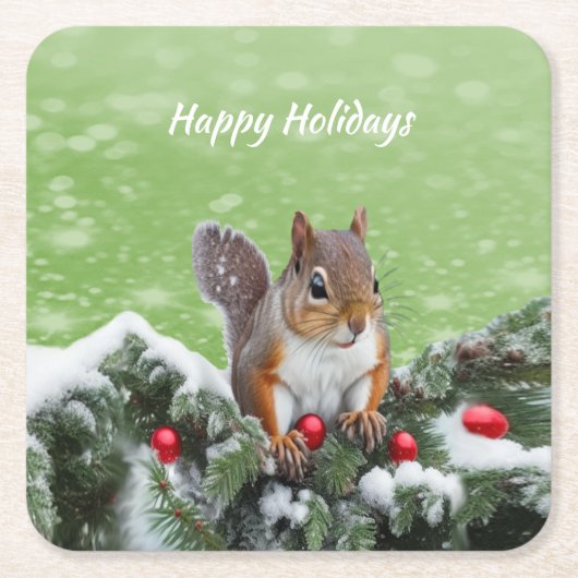リス クリスマス 休日 ペーパー コースター (正面)