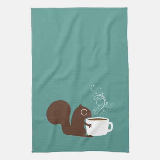 リス コーヒー大好き | たのしいアニマルグッズ キッチンタオル (縦)