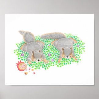 リス ザクロ Nursery Art ポスター