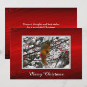 リス・スノー・レッド・ベリー・ツリー・フォト・クリスマス・フラット シーズンカード (正面/裏面)