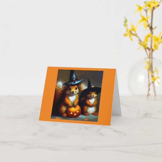 リス・ハロウィン カード (黄色い花)