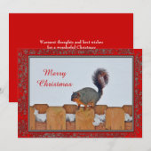 リス・フェンス・スノー・フォト・クリスマス・フラット シーズンカード (正面/裏面)