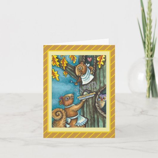 リス&フクロウ感謝祭、自家製のアコーンパイ シーズンカード (正面)