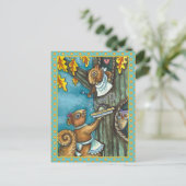 リス&フクロウ感謝祭、自家製のアコーンパイ シーズンポストカード (スタンド正面)