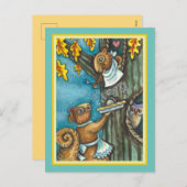 リス&フクロウ感謝祭、自家製のアコーンパイ シーズンポストカード (正面/裏面)