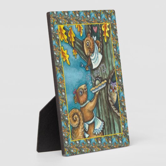 リス&フクロウ感謝祭、自家製のアコーンパイ フォトプラーク (側面)