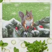 リス・ホリデー・クリスマス キッチンタオル (折り畳み)
