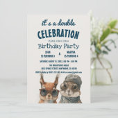 リス&ラビットキッズダブルバースデーパーティー 招待状 (スタンド正面)