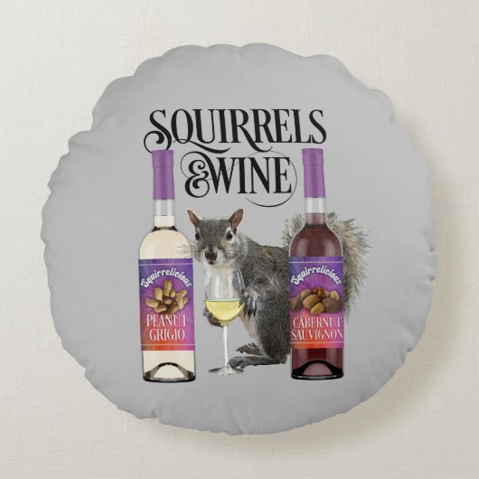 リス&ワイン – リスおもしろいレル愛好家とワインD ラウンドクッション (正面)