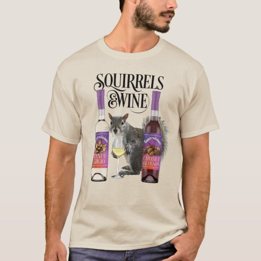 リス&ワイン – リスおもしろいレル愛好家とワインD Tシャツ (正面)