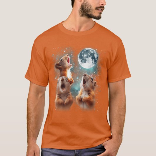 リス 月 吠える リスの頭 かわいい Tシャツ (正面)