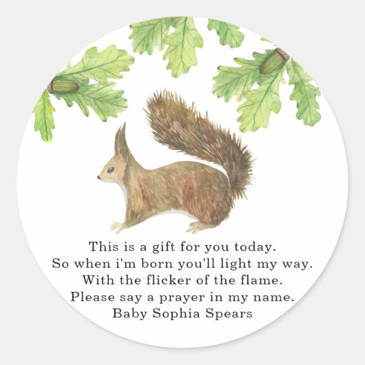 リス – 祈りの言葉キャンドルラベル ラウンドシール (正面)
