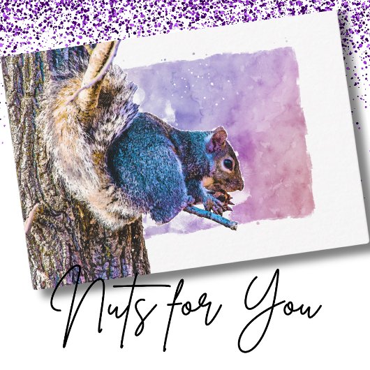 リス 紫 水彩 ヴァレンタインデー ノートカード