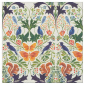 リス 鳥 & 蝶々の模様 ファブリック (見本)