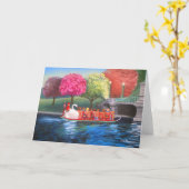 リズボストン著白鳥のボートの挨拶状 カード (黄色い花)