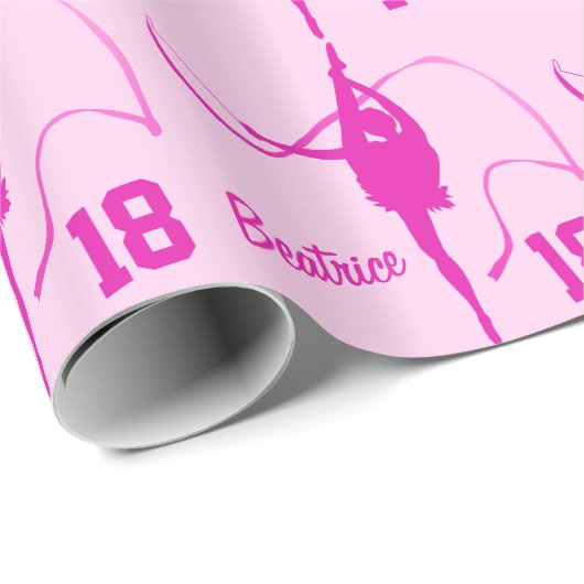 リズミカルな体操の名前をカスタムするの年齢の誕生日の覆い ラッピングペーパー (ロールコーナー)