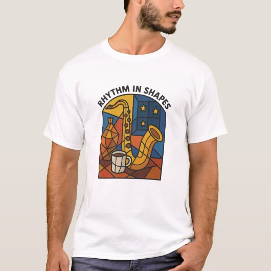 リズムインシェイプス ジャズ幾何学ポスターロンT Tシャツ (正面)