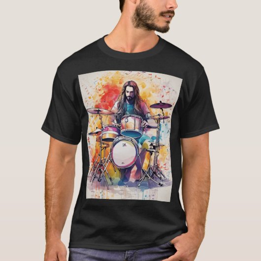 リズム・イン・モーション:ドラマー演奏ポスターラベル Tシャツ (正面)