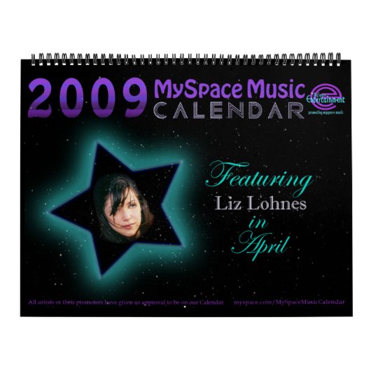 リズLOHNESを特色にする2009 MYSPACE音楽カレンダー カレンダー (カバー)