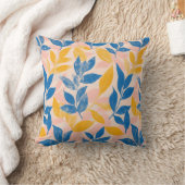リソグラフ ブルー イエロー ピンク 楽しい植物の葉 クッション (ブランケット)