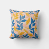 リソグラフ ブルー イエロー ピンク 楽しい植物の葉 クッション (正面)