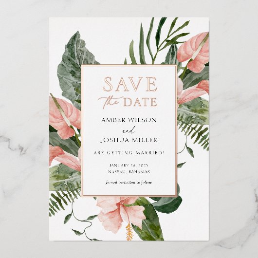 リゾートウエディングのSave the Date 箔招待状 (正面)