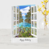 リゾートプールサイドウィンドウ誕生日カード カード (黄色い花)