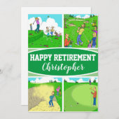 リタイアおもしろいメントカードに描かれた4人のゴルファーの漫画 シーズンカード (正面/裏面)