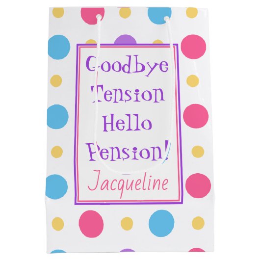 リタイアおもしろいルハローペンション引用文カラフル ミディアムペーパーバッグ (裏面)