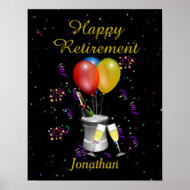 リタイアお祝いきらめくワインブラック ポスター