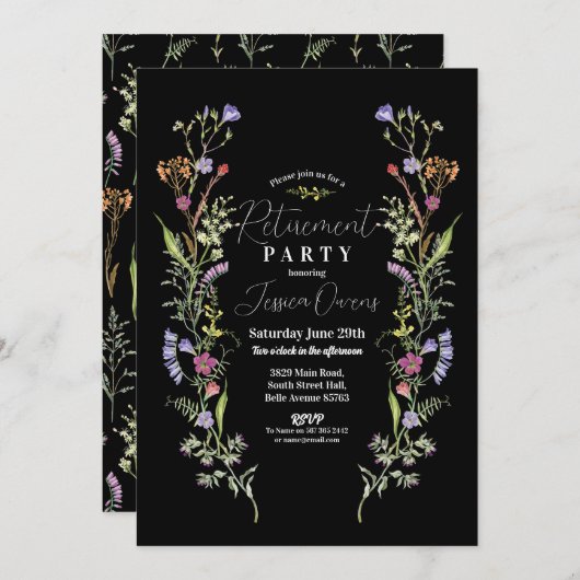 リタイアウォメンズワイルドフラワーズフローラディティダークブルー 招待状 (正面/裏面)