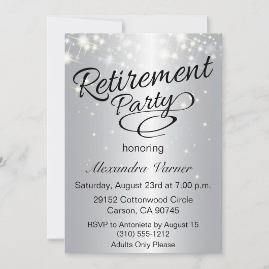 リタイアエレガントメントパーティの招待状 – シルバー 招待状 (正面)