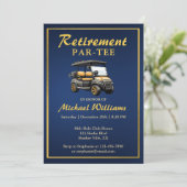リタイアエレガントルゴルフテーマカートブルー金ゴールド 招待状 (スタンド正面)