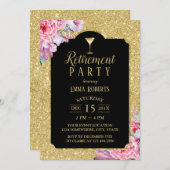 リタイアカクテルパーティーモダン金ゴールドフローラ 招待状 (正面/裏面)